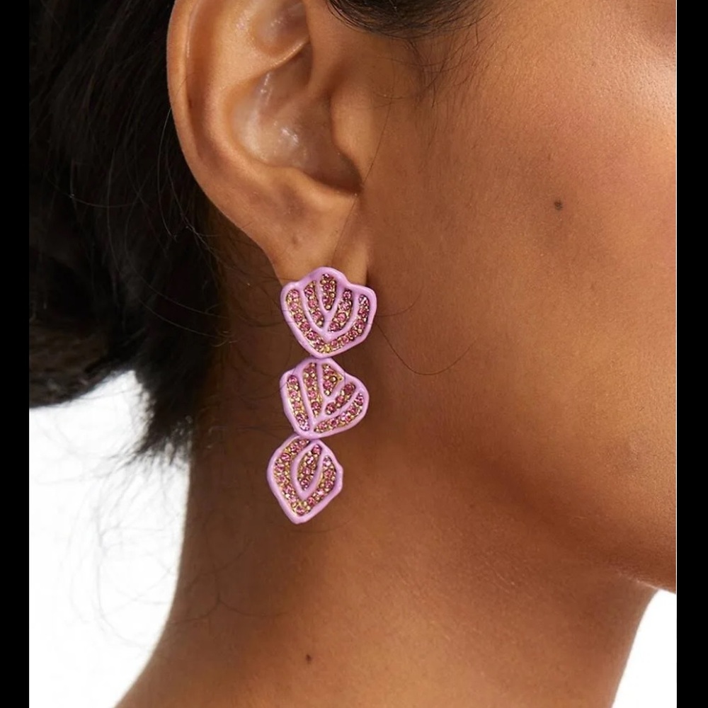 Oscar de la Renta Broken Flower Crystal & Resin Petal Drop Earrings